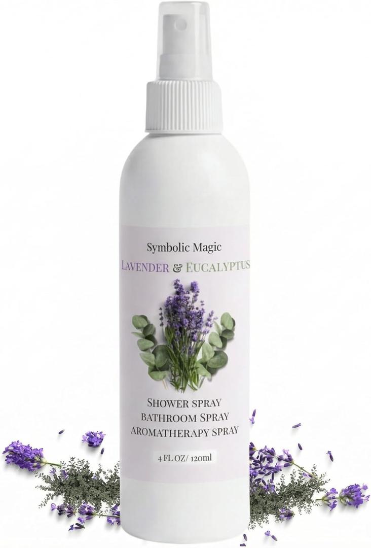 Symbolic Magic Lavender Eucalyptus Bathroom Spray  Essential Oil Shower Aromatherapy Spray for SpaLike Shower Steam  Eucalyptus Shower Spray, Relaxing Pillow Mist & Room Spray