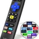 1-Clicktech Remote for Roku TVs and Players Express Premiere Ultra [2-in-1 w/TV Power+Volume] [NOT for Roku Stick] Black