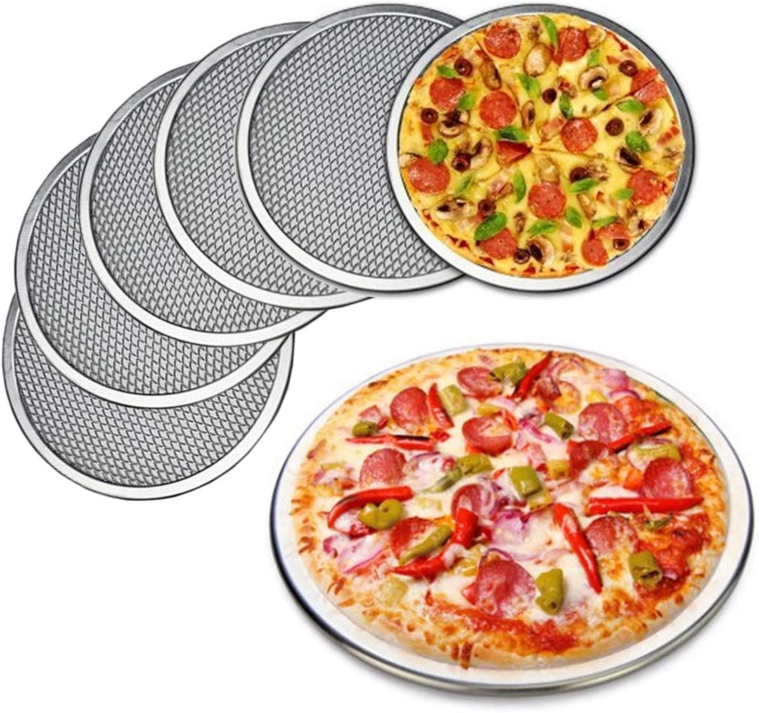 6 Packs Aluminum Alloy Pizza Pan with Holes, 9 Inch Commercial Grade Pizza/Baking Screen for Oven Round Pizza Crisper Tray Pizza Baking Tray for Home Restaurant, Seamless (9-Inch, Pack of 6)