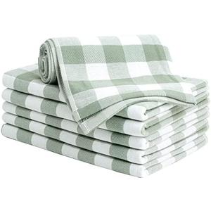 PiccoCasa 100% Cotton Terry Kitchen Towels Set of 6 Plaid Pattern (13 x 29 Inch) Soft Absorbent Drying Dish Towels for Kitchen Cooking - Green, White