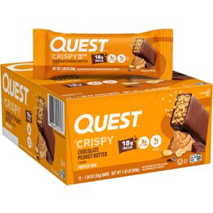 Quest Nutrition Crispy Chocolate Peanut Butter Hero Protein Bar, 18g Protein, 1g Sugar, 3g Net Carb, Gluten Free Protein Snack, Keto Friendly, 12 Count (EXP 08/23/26)
