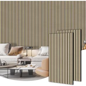 HOURIA 2Pcs Wood Slat Acoustic Panels for Wall and Ceiling, 23.6X 47.2 Inch 3D Fluted Wood Finish Soundproof Wall Panels, Sound Absorbing Decorative Wall Panels for Interior Wall Decor - Oak