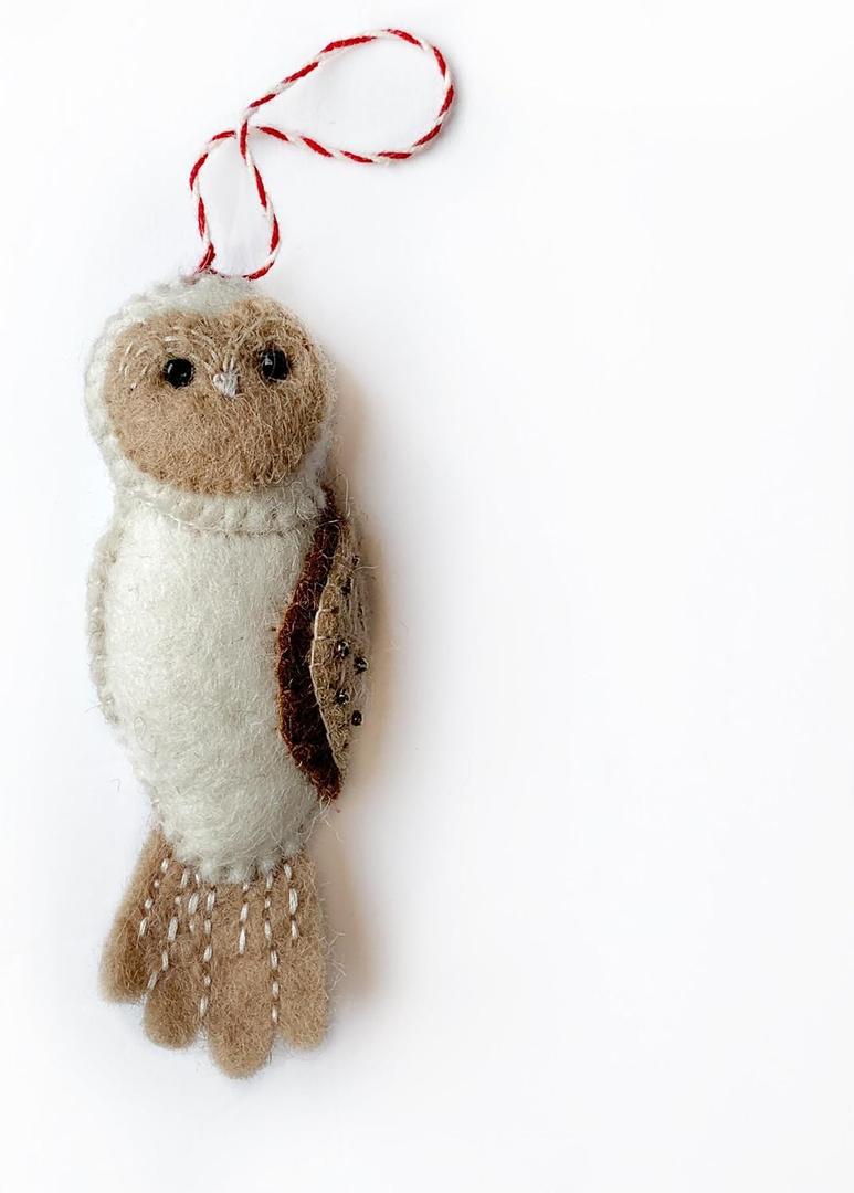 Owl Christmas Ornament Handmade Felt Wool