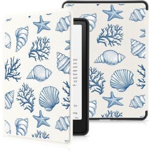 MAYCARI Slim Case for 7" Kindle Paperwhite 12th Gen 2024 & Kindle Colorsoft Signature Edition Case with Hand Strap, Premium PU Leather Protective Cover with Auto Sleep/Wake - Blue Conch Shell