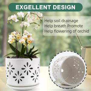 LITUDISO Orchid Pots with Holes, 5Inch Orchid Pots with Drainage Holes and Tray, Effective Drainage and Ventilation to Assist New Plants or Repotting, Indoor/Outdoor Flower Pots -White 1 Pack