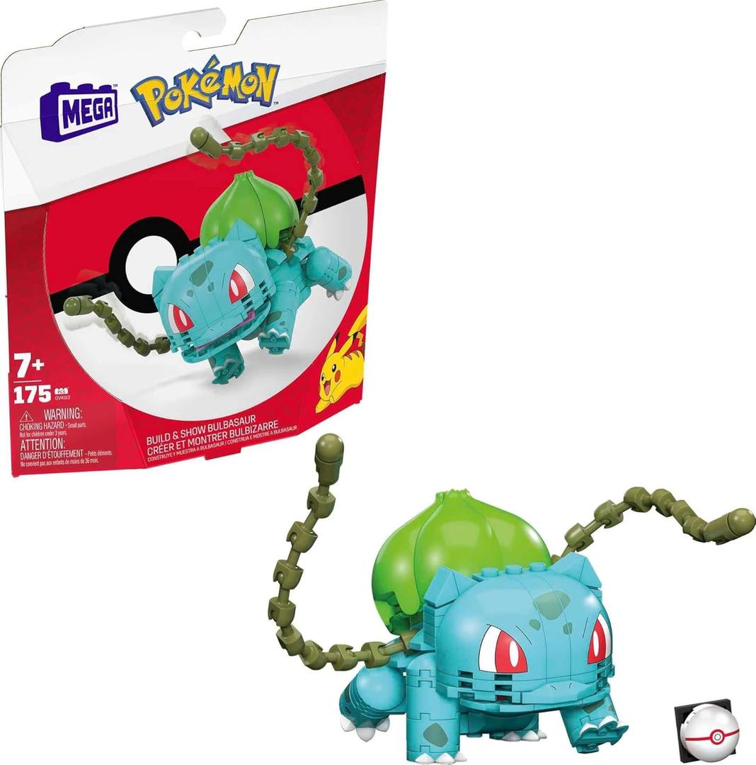 MEGA Pokmon Building Toys Set Build & Show Bulbasaur with 175 Pieces, Articulated and Poseable, 4 Inches Tall, for Kids