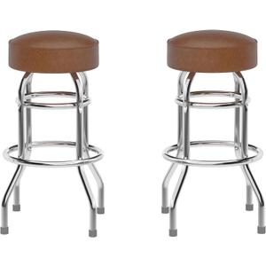Flash Furniture Bruno 2 Pack Double Ring Chrome Barstool with Weathered Brown Seat (Set of 2)