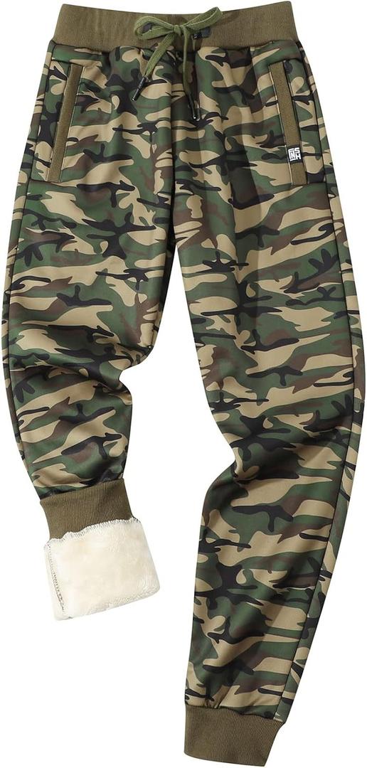 Gihuo Men's Sherpa Lined Athletic Sweatpants Winter Warm Track Pants Ribbed Leg Jogger Pants(GreenCamo-L)