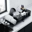 Kitsure Large Dish Drying Rack - Extendable Dish Rack, Multifunctional Dish Rack for Kitchen Counter, Anti-Rust Dish Drainers with Cutlery & Cup Holders 19.2"-26.7" L x 12.9" W, Black (Standard)