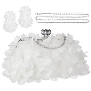 Sunnymove Women Evening Bag Floral Clutch Purse Flower Dangle Earrings Set with 2 Detachable Chain for Wedding, Party, Prom(White)