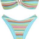 ZAFUL Women's Bandeau Bikini V Strapless Confetti Colorblock Tie Back High Cut Two Piece Swimsuit Bathing Suits (M)