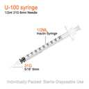 0.5ml 31G Syringe with 8mm Needle, Disposable Individually Wrapped, Pack of 100