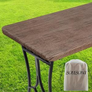 BOUBONI 1 Piece Picnic Table Cover with Elastic Vinyl Camping Tablecloth Flannel Backing Picnic Table Cloths for 6 Foot Tables Indoor Outdoor (72x30 inch, Oak)