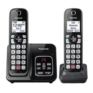 Panasonic Cordless Phone with Answering Machine, Advanced Call Block, Bilingual Caller ID and High-Contrast Display, Expandable System with 2 Handset Cordless Telephones - KX-TGD832M (Metallic Black)