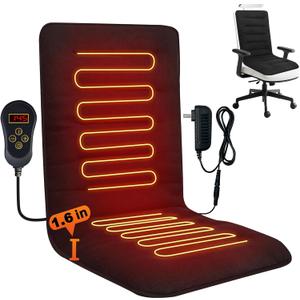 Heated Seat Cushion for Office - 12V Chair Heating Pad - Thick Seat Warmer wiht 7 Temp Levels & 12H Timer- Fast Heated Cover for Back,Hips Etc.Gift PackagingBlack