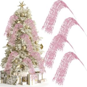 30 Pack Pink Long Glitter Berry Spray Pick 37" Branches Artificial Firework Berry Stem Decorations Curly Willow Christmas Tree Picks and Sprays for Xmas Tree Wreath Craft Home Vase Decoration