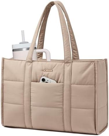 LOVEVOOK Laptop Bag for Women, Puffer Tote Bag for Work 15.6 Inch Large Computer Briefcase for Teacher Nurse, Quilted Lightweight Casual Shoulder Bag For Travel, Daily