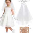 First Communion Accessories Set - White Veil Costume Kit for First Communion Dress Up Wedding Bridal Shower