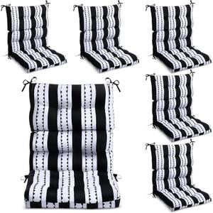 6 Pack High Back Outdoor Chair Cushions Bulk Waterproof Indoor Outdoor Chair Cushion Seat and Back Rocking Chair Cushion Thickened Patio Chair Pad for Indoor and Outdoor (Classic Strip)