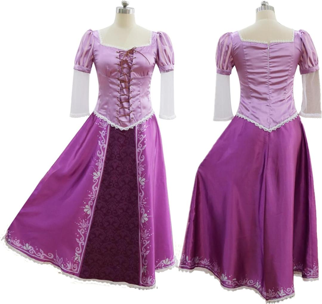 Women Long Hair Rapunzel Princess Printing Cosplay Costume Adult Fancy Dress (X-Large)