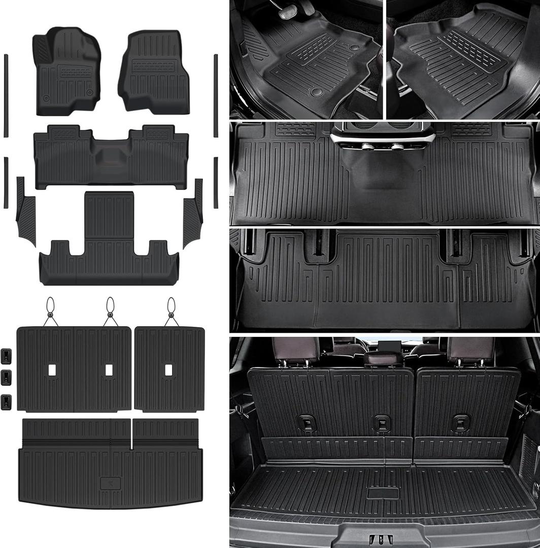 Floor Mats Cargo Mat for 2018-2024 Ford Expedition 7 Seats Accessories (Not for Max Model), All Weather TPE Cargo Liner Backrest Mats Door Sill Protectors (Floor Mats Set)