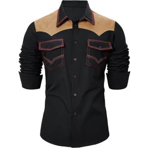 American Trends Mens Western Shirts Long Sleeve Cowboy Shirts for Men Casual Button Down Shirts Country Shirt (Medium, Black)