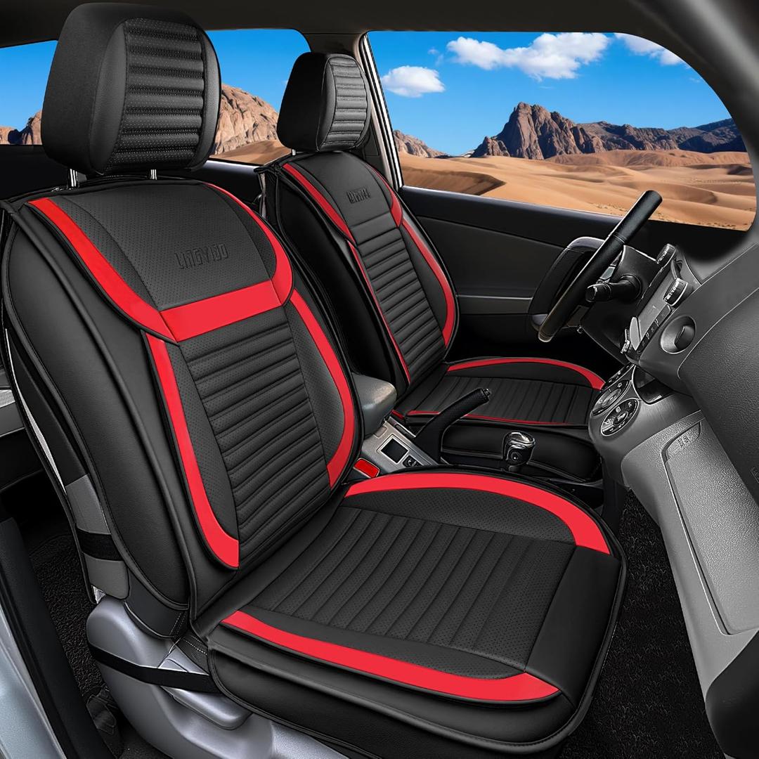 LINGVIDO Car Seat Covers, Breathable and Waterproof Faux Leather Automotive Seat Covers for Cars SUV Truck Sedan,Universal Anti-Slip Driver Seat Covers (Front Seat, Black+Red)