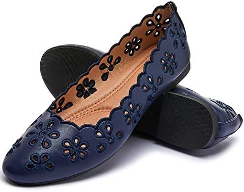 Women's Ballet Flats Black PU Leather Dress Shoes Comfortable Round Toe Slip on Flats with Breathable Eyelets 7.5,Blue  Women's Ballet Flats Black PU Leather Dress Shoes Comfortable Round Toe Slip on Flats with Breathable Eyelets 7.5,Blue