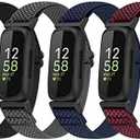 4 Pack Bands Compatible with Fitbit Inspire 3/Inspire 2/Inspire/Inspire HR/Ace 3/Ace 2 Band, Elastic Adjustable Nylon Loop Straps Replacement Sport Stretchy Wristband for Women Men (Black+Gray+Indigo+Burgundy)