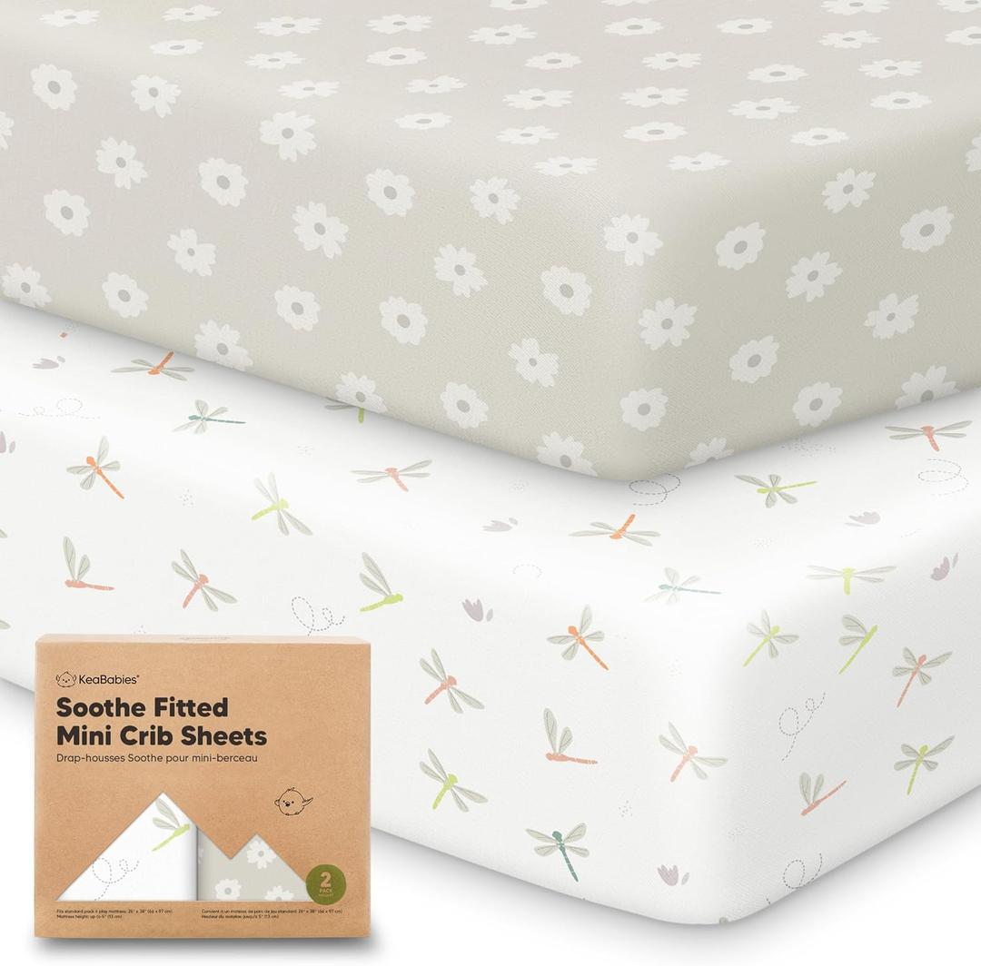 2Pack Mini Crib Sheets Fitted  38x26 Pack N Play Sheets for Pack and Play Mattress, Organic Cotton, Soft & Breathable Playard Bedding, Neutral Mini Toddler Bed Cover for Boys, Girls (Bumble Bear)