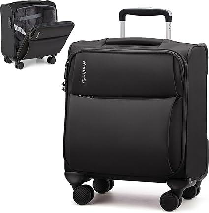 Hanke Underseat Carry On Luggage with Wheels, Lightweight Small Suitcase Airline Approved 16 Inch Softside Personal Item Travel Bag for Women Men, Compact Under Seat Luggage with Spinner Wheels,Black