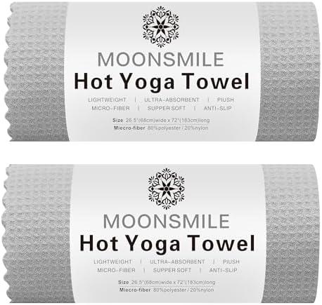 MOONSMILE 2 Pack Hot Yoga Towels - Non Slip, Super-Absorbent, Swim, Pilates, Mat Cover