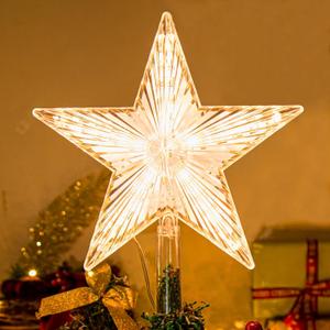 LAWOHO Christmas Tree Topper Warm White Light Star for Christmas Decorations, TreeStar Topper Great for Normal Size Tree, Battery Powered(Not Included), 8.7 Inch