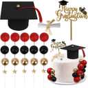 Graduation Cake Toppers - Graduations Cap Diploma Balls Congrats Grad Cake Decorations for 2025 High School College Senior Graduation Supplies (Red Black Gold)