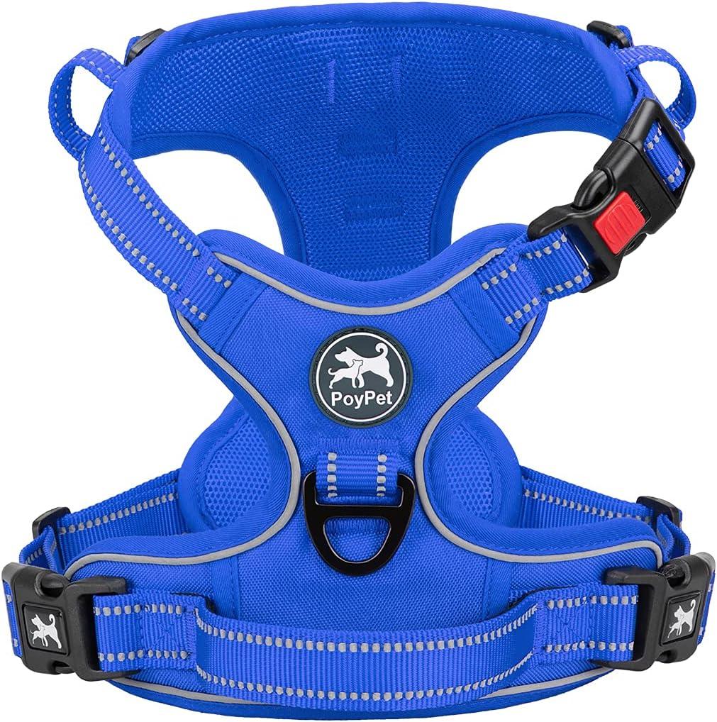 PoyPet No Pull Dog Harness, No Choke Reflective Dog Vest, Adjustable Pet Harnesses with Easy Control Padded Handle for Small Medium Large Dogs(Royal Blue,S)