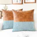 CaliTime Throw Pillow Covers Pack of 2 Soft Faux Leather Solid Dyed Cross Chenille Cushion Cases for Couch Sofa Home Decoration 18 X 18 Inches Smoke Blue