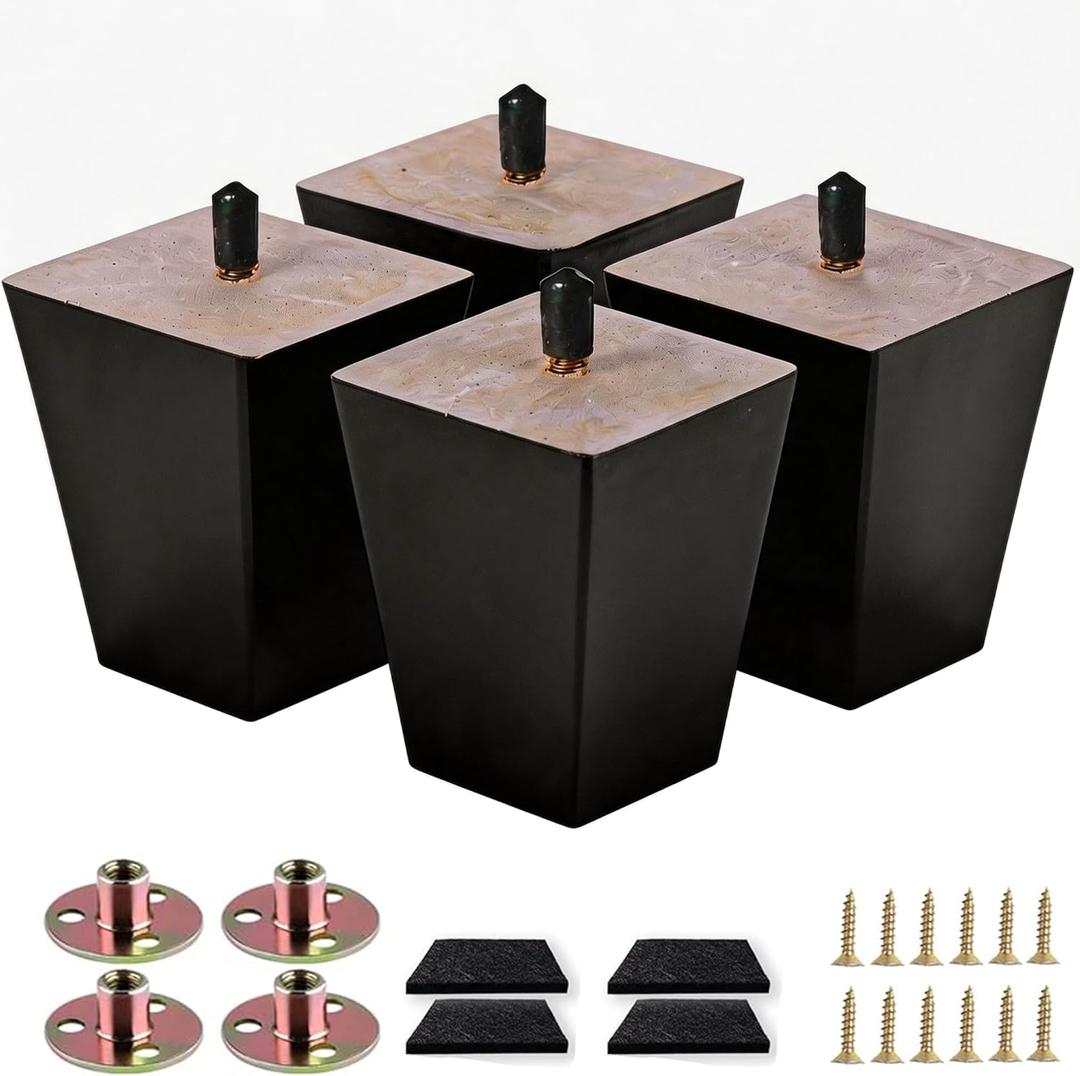 Sofa Legs Square Bed Feet 5 inch Wood Replacement Leg for Furniture Set of 4,Black (5, 4set)