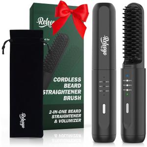 Beard Straightener for Men, Portable Cordless Heated Hair & Beard Straightening Brush with Anti-Scald & Ionic Technology, 3 Temperature Setting Comb for Home Travel