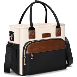 MIYCOO Lunch Bag Lunch Box Women - Leakproof Insulated Lunch Cooler Bag for Women - Large Lunch Tote Bags Adults, Black with Off White with Brown