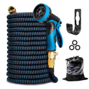 KOTTO Expandable Garden Water Hose, 10 Spray Nozzles, Anti-Rust Solid Brass Connector, Lightweight No-Kink Flexible - Blue 75ft