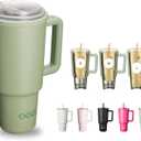 OOD OniVerso 40 oz Stainless Steel Insulated Tumbler with Handle and Straw, Iced Coffee Cup Holder for Disposable Cups, Leak Proof Tumbler, Willow Walk (Green)