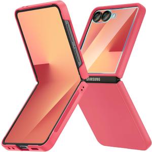 Ruky for Galaxy Z Flip 7 Case, Full Body Cover Anti-Scratches Shockproof Hard PC Ultra-Thin, Support Wireless Charging Protective Phone Cover for Samsung Galaxy Z Flip 7, Coralred