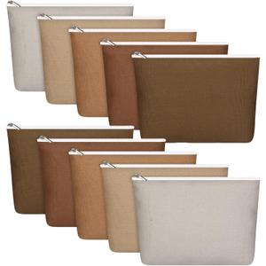 Reginary 10 Pcs Valentines Canvas Makeup Bags Bulk for Women Travel Toiletry Cosmetics Bags Blank DIY Pencil Pouch, Gift for Valentines Patrick's Day Wedding Bridal Shower Coworker(Brown)