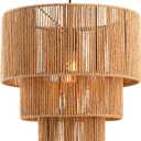 3-Tiered Large Farmhouse Chandelier Lighting, Natural Paper Rope Hanging Pendant Lights, Hand-Woven Ceiling Light Fixture Chandeliers for Kitchen Dining Room Bedroom Hallway Entryway