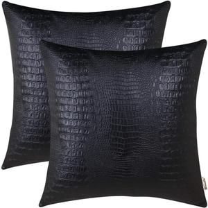 BRAWARM Faux Leather Pillow Covers 20 X 20 Inches, Black Leather Pillow Covers Pack of 2, Crocodile Leather Decorative Throw Pillows for Living Room Couch Bed Sofa Home