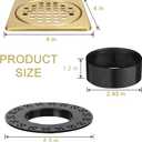 4 Inch Drain Grate Kit,Compatible with Schluter Kerdi Drain Flange, CUPC Certification,Square Shower Floor Drain SS304 Stainless Steel and ABS Material,Height Adjustment Collar and Ring-Brushed Gold