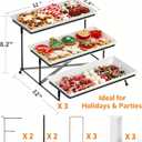 Farielyn-X 3 Tier Serving Tray, 12" White Plastic Tiered Food Serving Platters, Reusable Tray Stand Black Collapsible Metal Stand with Stable Cross Bars, Party Display Stands for Veggie Fruit, Dessert