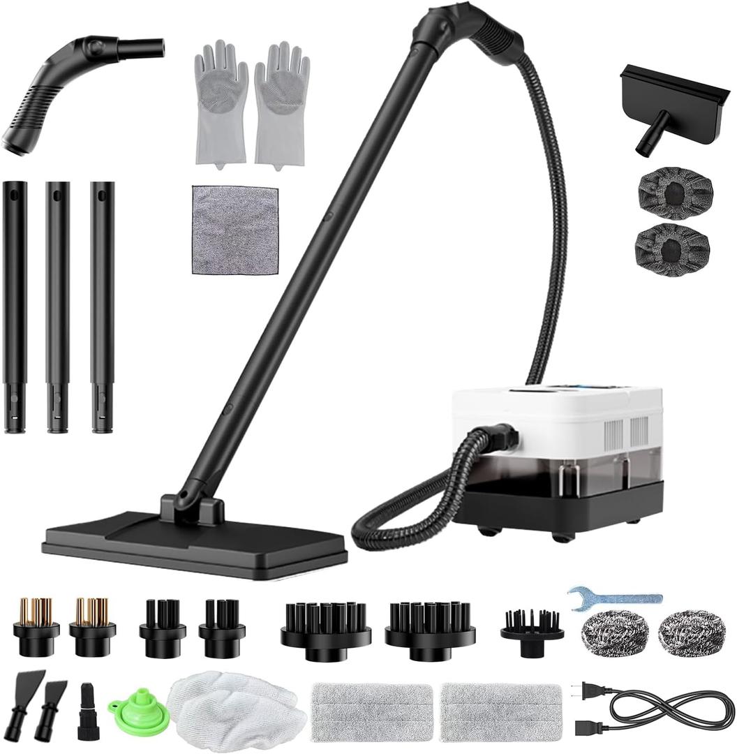 Steam Cleaner with 24 Accessories Steam Mop with 5M Extra-Long Power Cord for Home Chemical-Free Heavy Duty Steamer for Cleaning Floors, Tile, kitchen, Grout and Car (White)