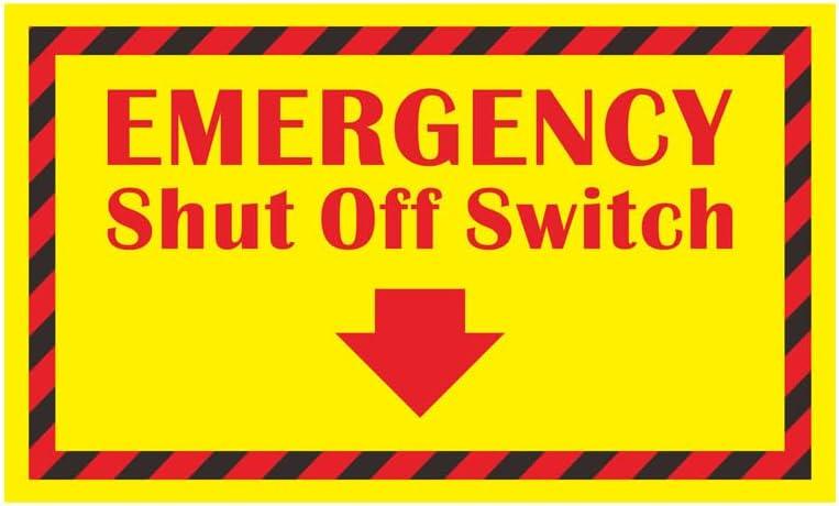 Emergency Shut Off Switch Sign Label 8"x5" Adhesive-Poly Vinyl for Electrical Warning Stickers Self Adhesive Yellow/Red/Black Tag 20 Pack