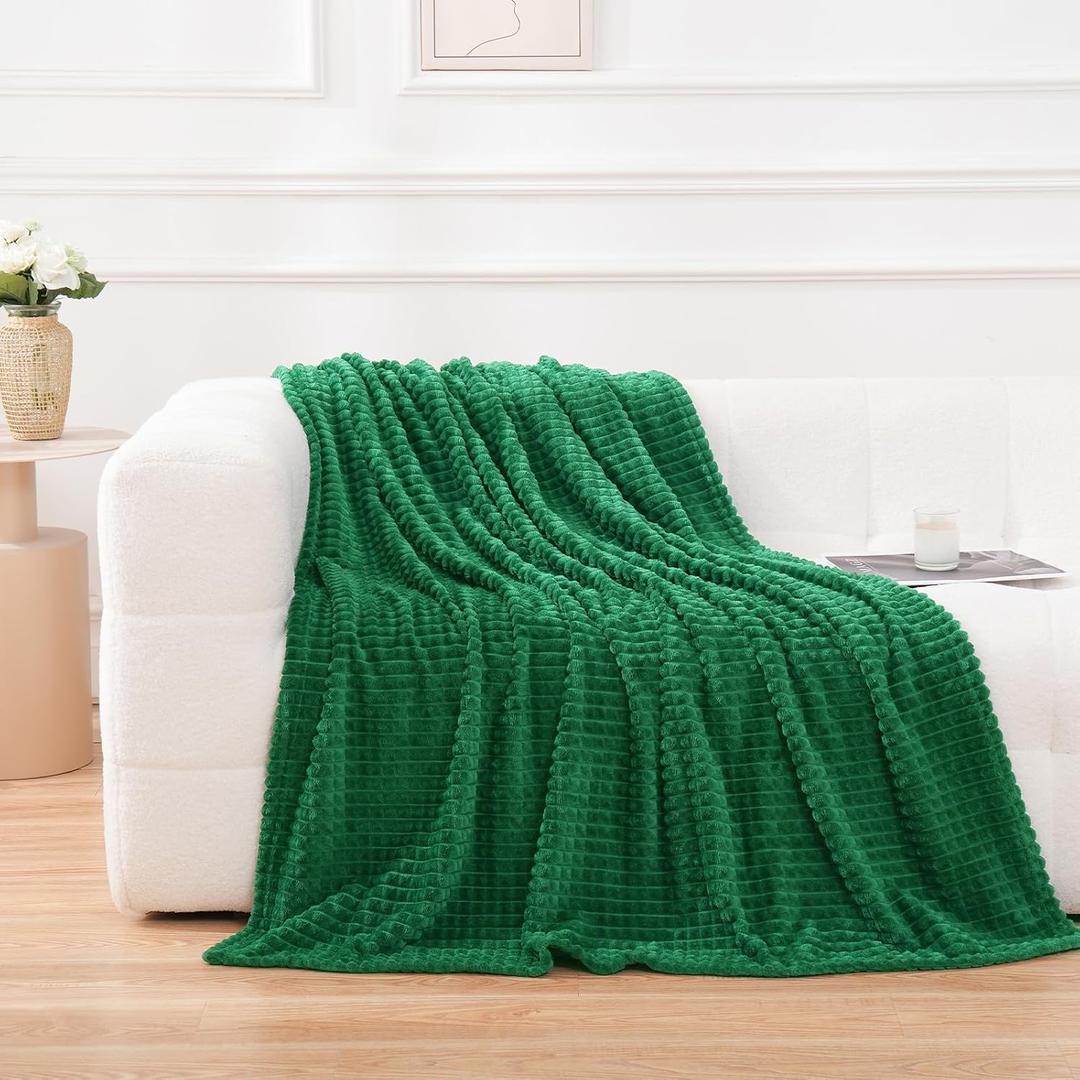 Puncuntex Flannel Fleece Throw Blanket Classic Green 50"60",Super Soft Plush Cozy Blanket with Square Grid Design Luxury for Couch Sofa Chair